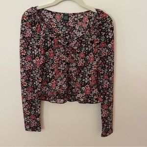 Wild fable cropped floral long sleeve peplum blouse XS